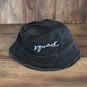 Charcoal Bridesmaid Party Bucket Hat with Embroidered Text "Squad"     M680